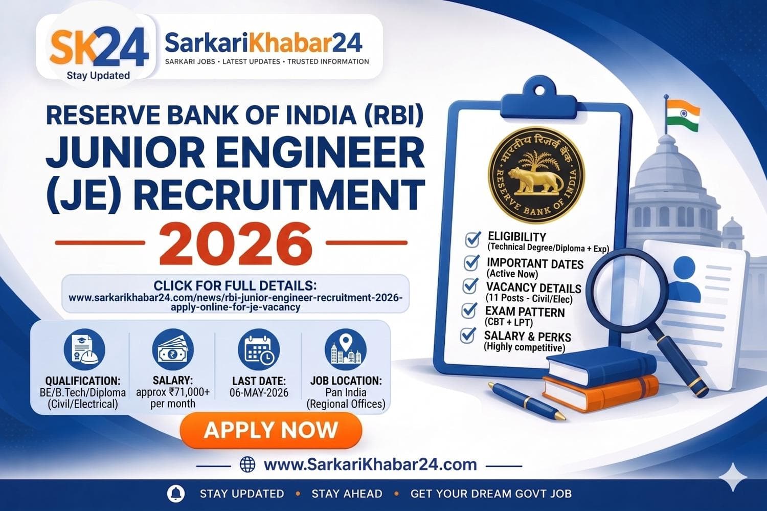 RBI Junior Engineer Recruitment 2026: Apply Online for JE Vacancy